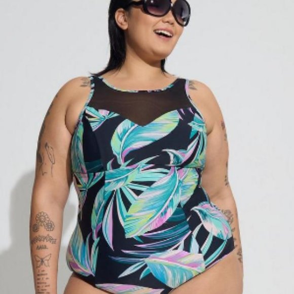 Torrid Wireless Mesh High Neck One Piece Swimsuit - Picture 2 of 4